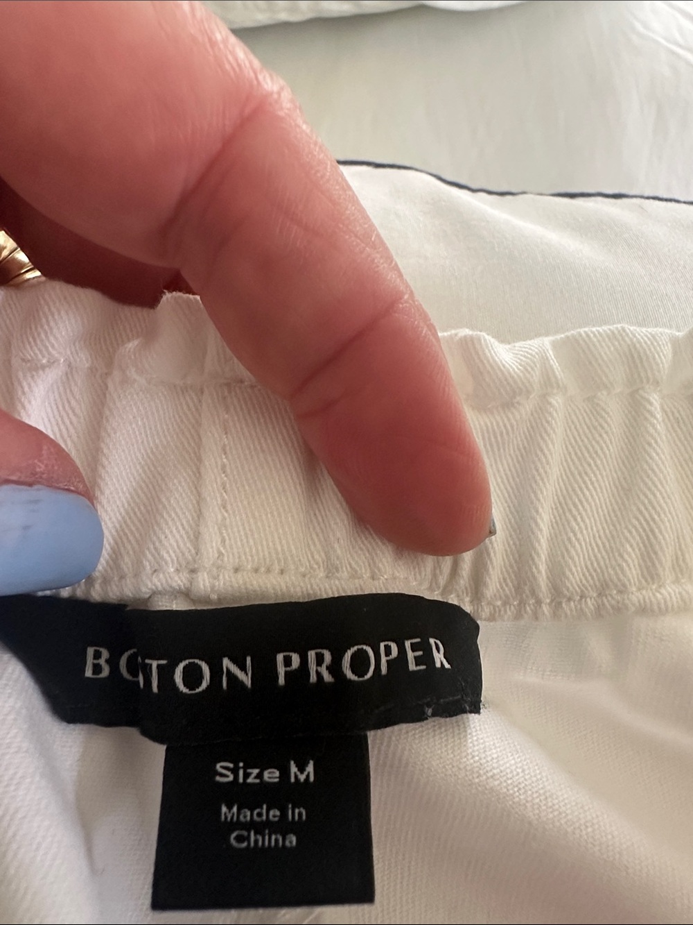 Boston Proper White Straight-Leg Pants with Elastic Waist
